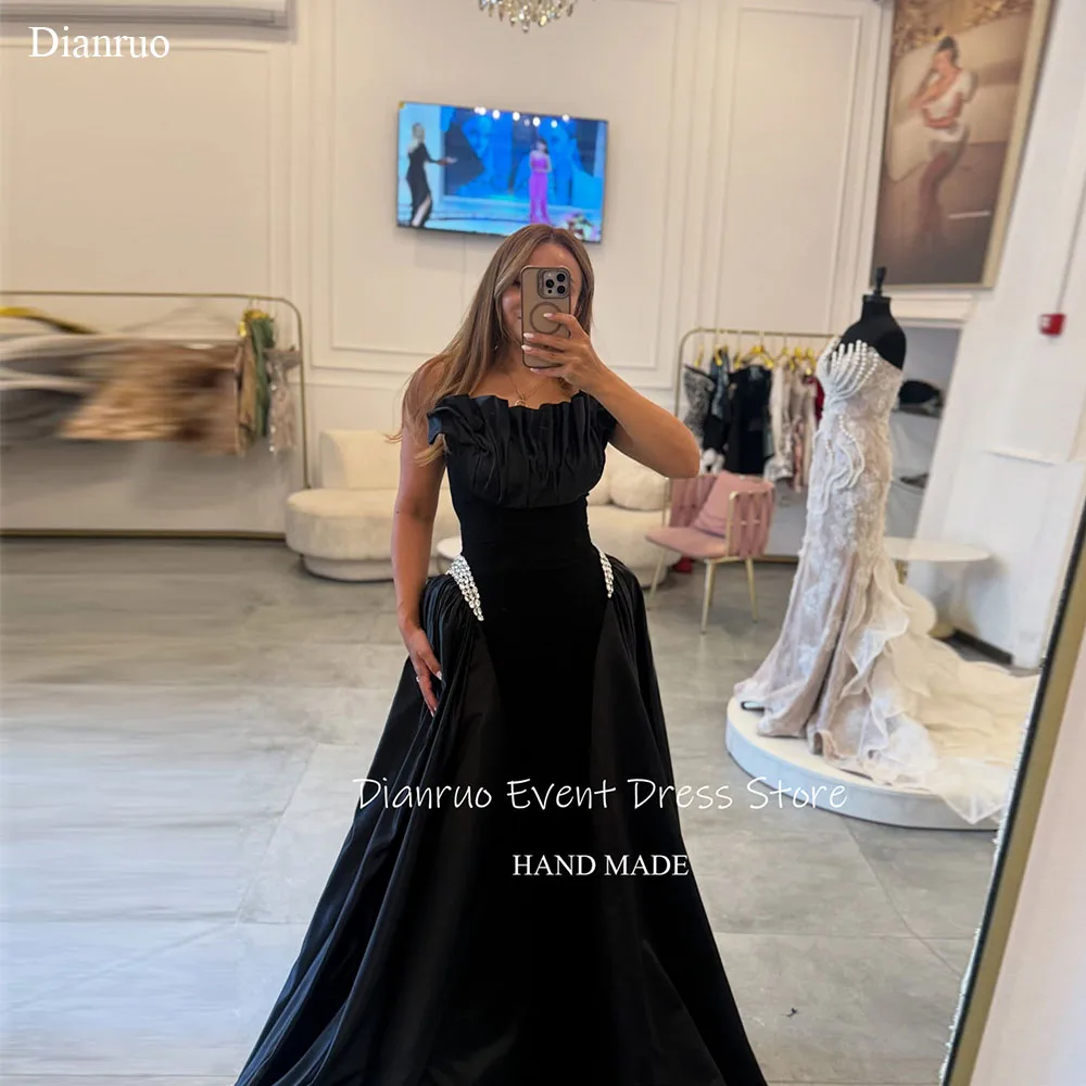 Dianruo Вечерние платья с украшениями по бокам и рюшами, платья для выпускного вечера без бретелек, атласный халат De Soirée Femme по индивидуальному заказу