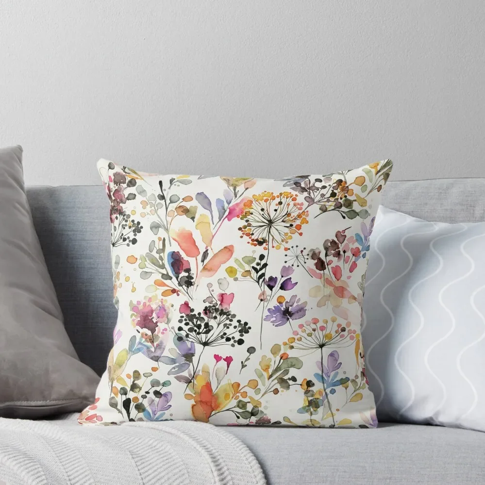 

Wild Flowers and Plants Watercolor - Wild Nature Botanical Print Throw Pillow Cushion Cover For Sofa luxury home accessories