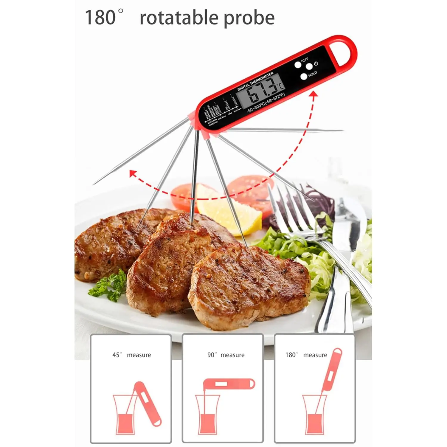 Lebensmittelthermometer, schnell präzise, mit Magnet, faltbare Sonde, Grill und Kochen, Outdoor-Camping- und Küchenzubehör, wasserabweisend – Detail 8
