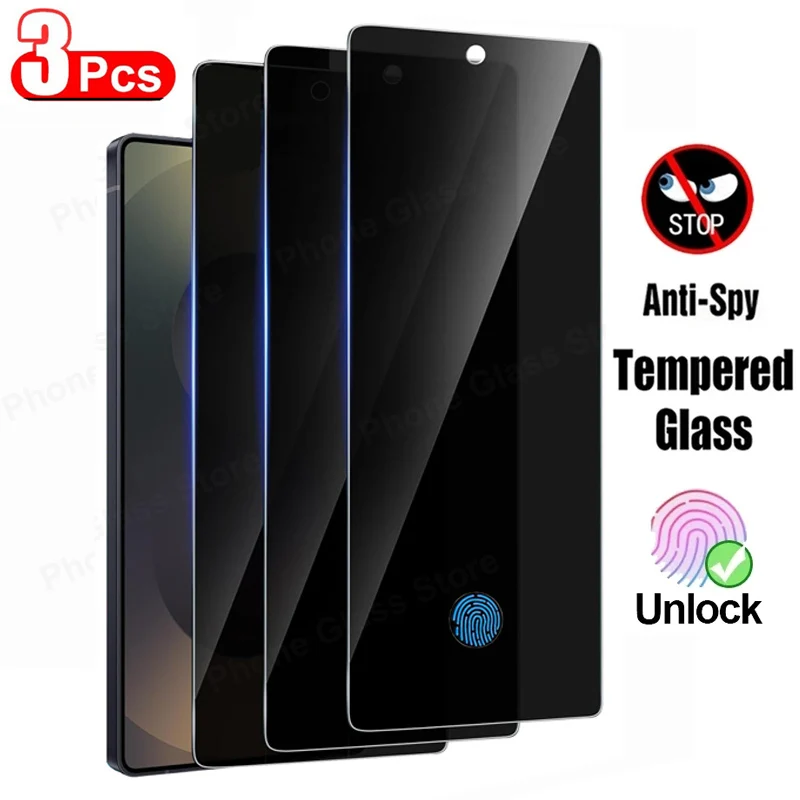 

3Pcs Privacy Tempered Glass For Samsung Galaxy S26 S25 S24 Ultra S25 Plus S24 Screen Protector Anti-Spy Fingerprint Unlock Glass