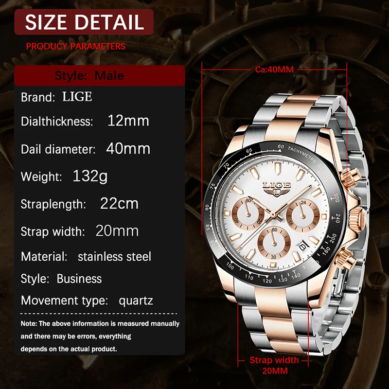 LIGE Panda Watch Man Top Brand Luxury Waterproof Casual Men Watches Stainless Steel Wristwatches Quartz Chronograph Watch Hombre