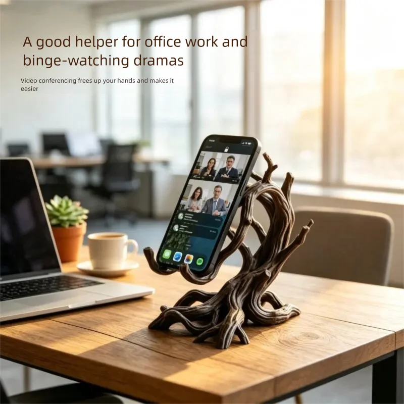 Creative Deadwood-Shaped Phone Stand, Imitation Wood 3D Printed Artistic Figurine Hands-Free and Stable, Works Both Horizontally