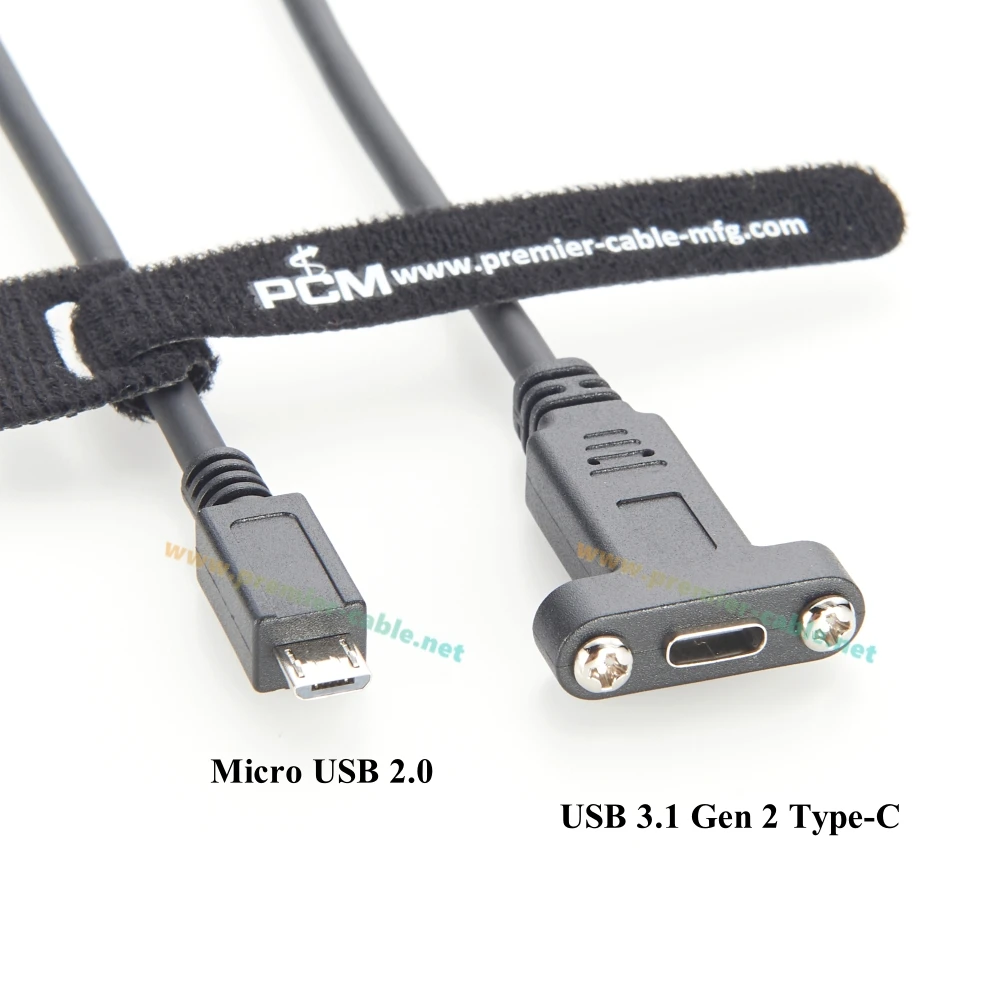 ネジパネルマウント USB 3.1 Gen 2 Type-C - Micro USB 2.0 延長ケーブル Micro B オス - USB C メス 充電およびデータケーブル