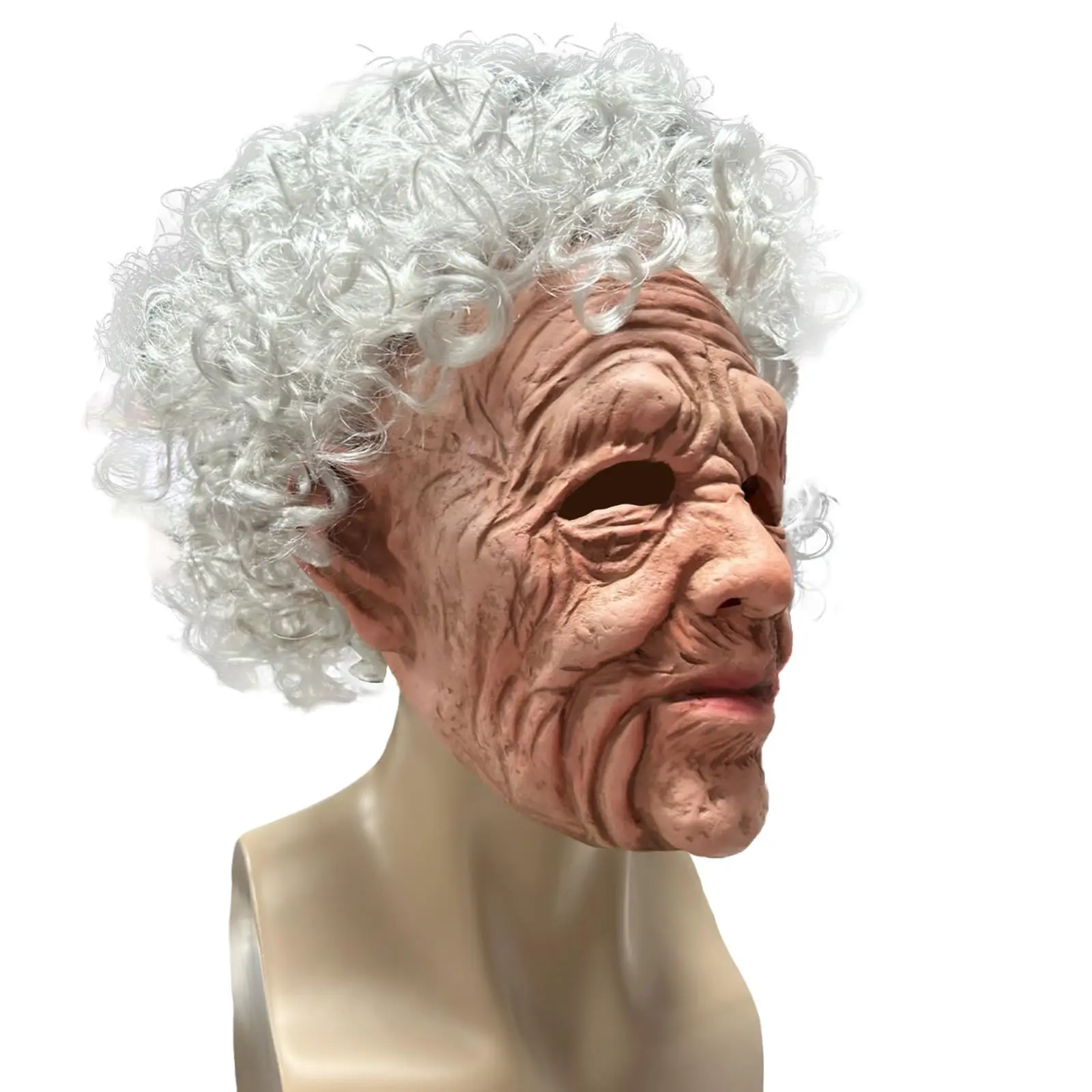 Maschera da donna vecchia Maschera in lattice realistico Nonna spaventosa Vecchia signora raccapricciante con parrucca rugosa Masquerade Puntelli per costumi cosplay di Halloween