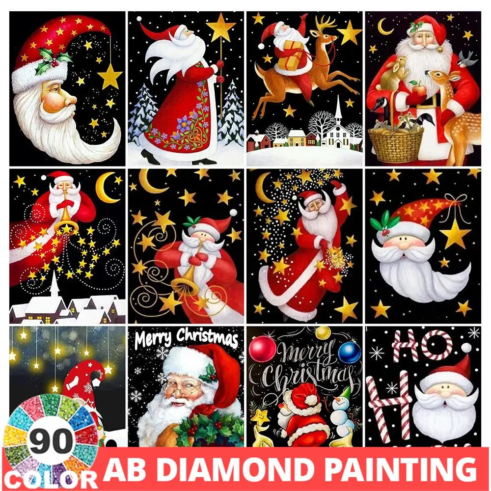 AB Christmas 90 Colors Diamond Painting Santa Claus Diamond Mosaic Embroidery Star Rhinestones Creative Home Decoration