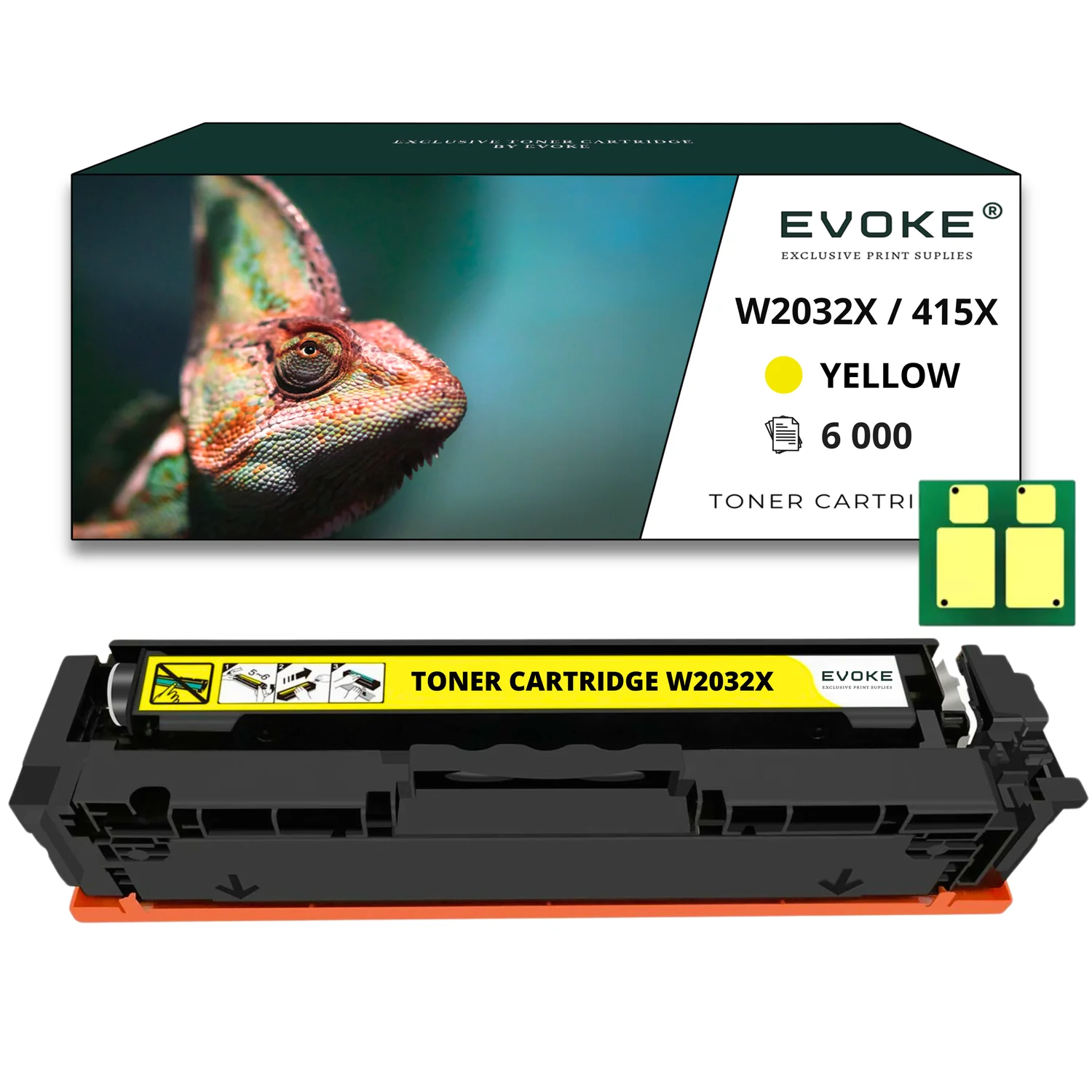 Evoke Compatibele Toner voor Hp W2032X 415X Geel met Chip 6000 Pagina's Colorlaserjetpro M454Dn M454Dw Mfp M479Dw M479Fdn M479Fdw