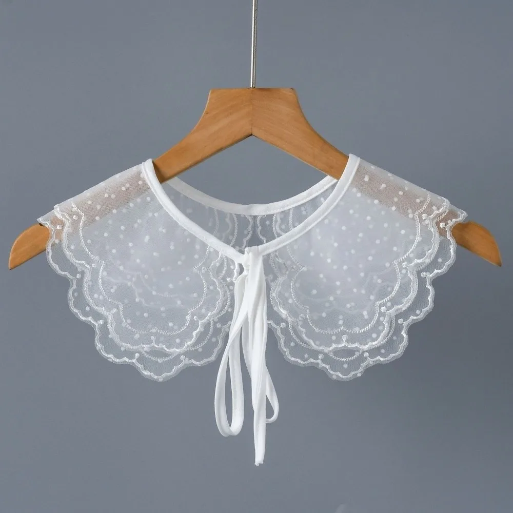 Lace Cape Fake Collar Floral Embroidery Double Layer Lace Shawl Collar Adjustable Strap Organza Embroidered False Collar Women