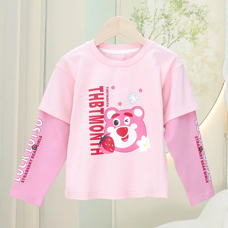 Sanrio Anime Kuromi Cinnamoroll My Melody Children Long Sleeve T-Shirt Autumn Fake Two Casual Cotton Tops Kids Clothes Girl Gift