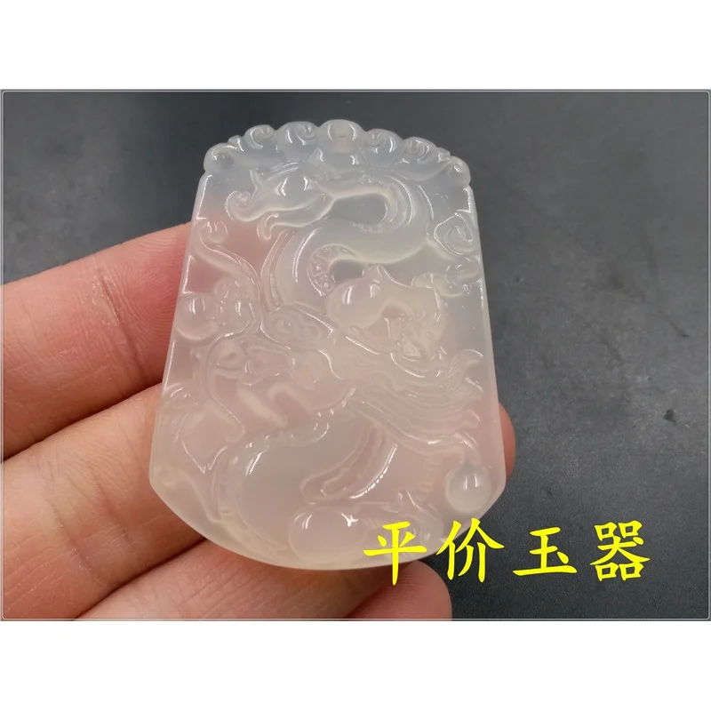 Cheap Jade Chalcedony Agate Dragon Playing Beads Pendant White Agate Dragon Pendant