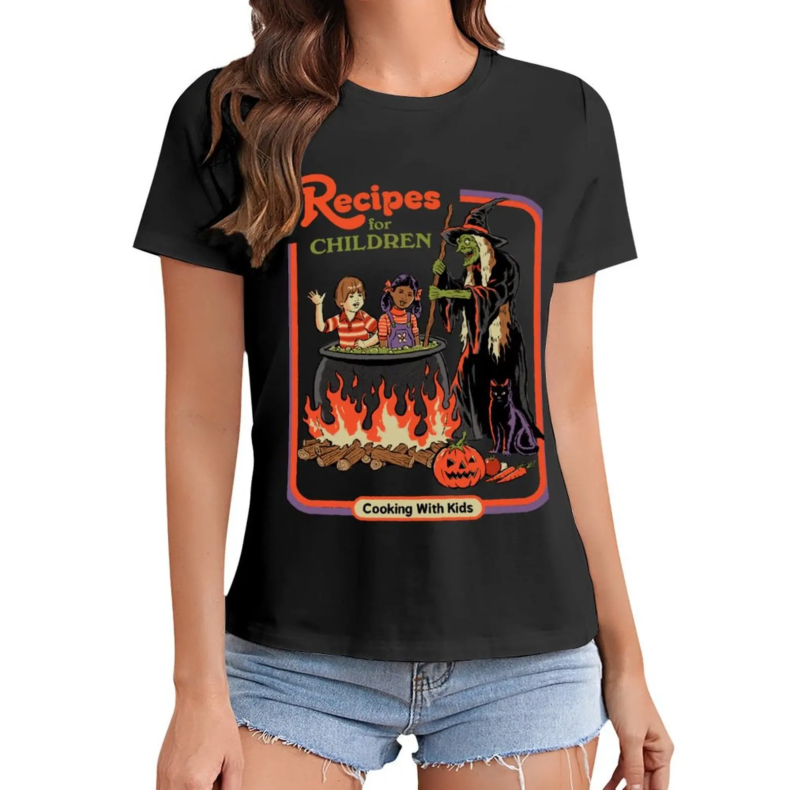 

Recipes For Children T-Shirt blacks animal print cute tops vintage summer clothes for Women