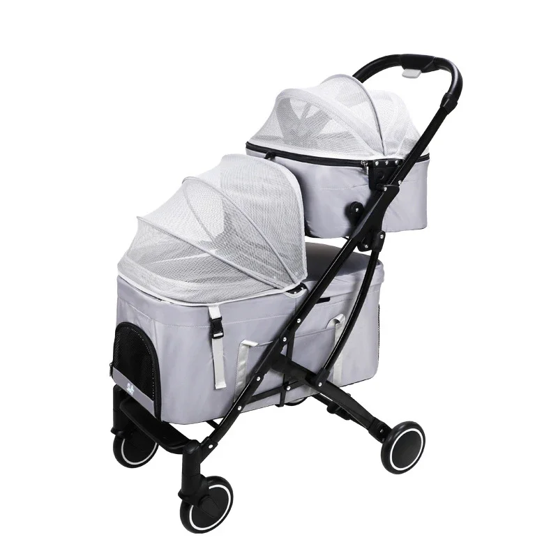 Custom Multifunctional Foldable Detachable Pet Stroller Aviation Aluminum Alloy Adjustable Canopy One Click Folding Dual Brake