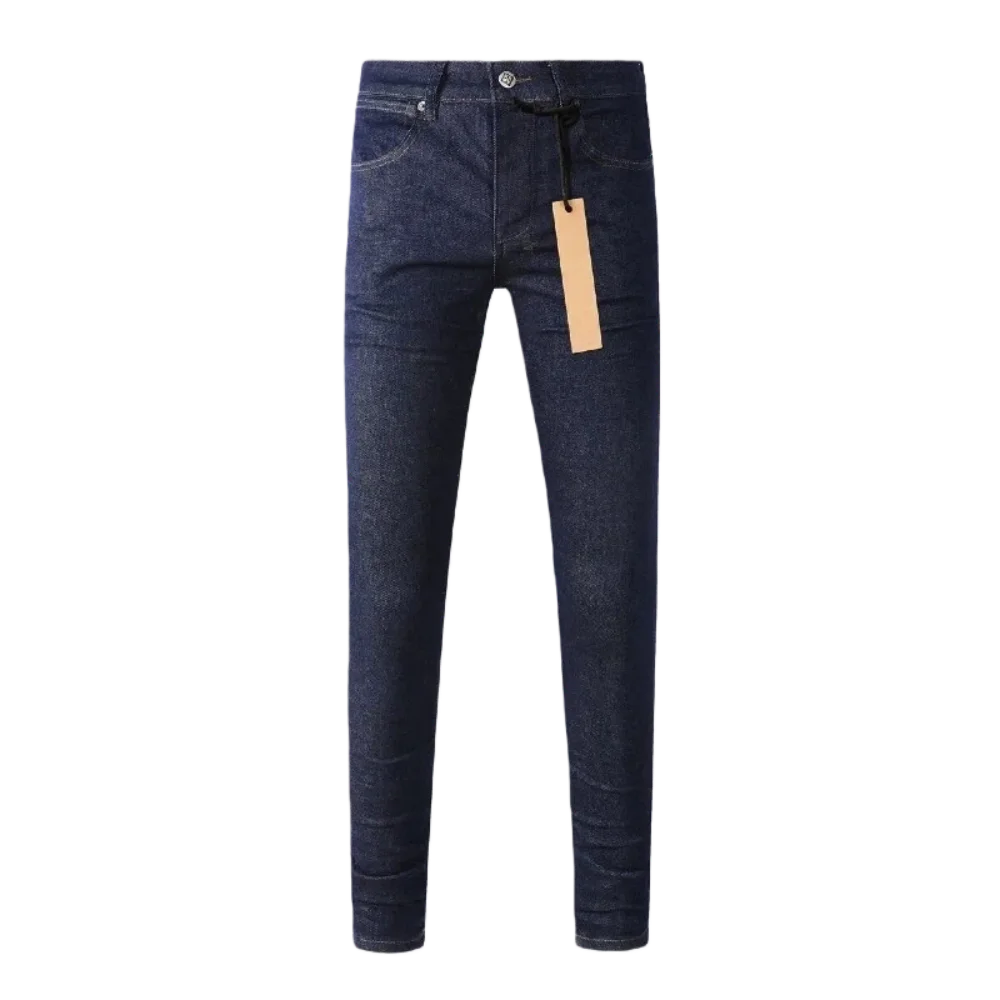 Pantalones vaqueros de calle azul oscuro de latón con letras bordadas para hombre, pantalones ajustados microestirados, pantalones que combinan con todo a la moda