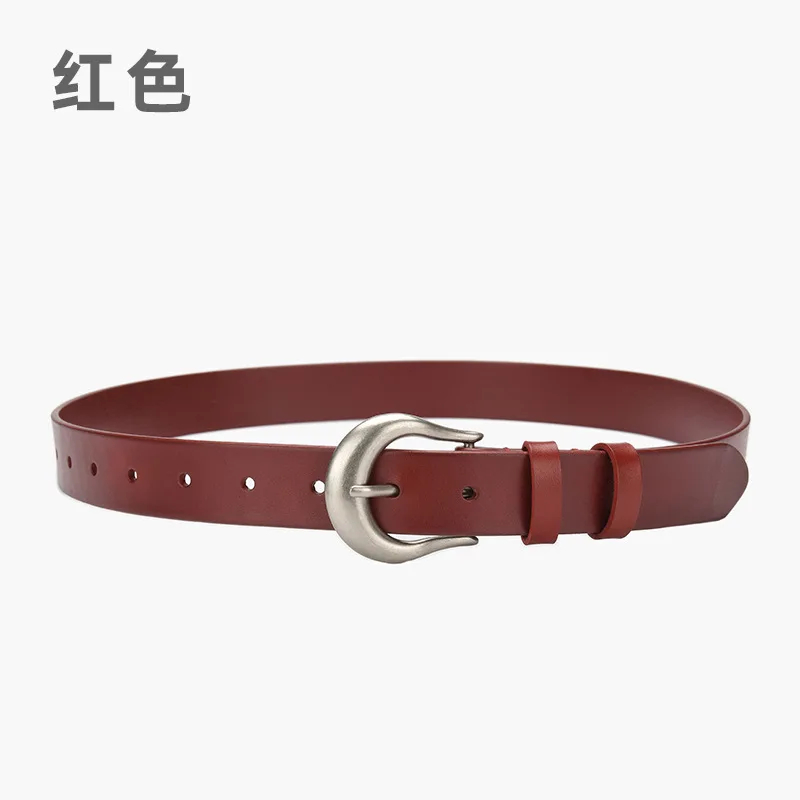 ヴィンテージレザーベルト女性のためのカジュアルピンバックルトップ層牛革多用途デニム装飾本革ベルト