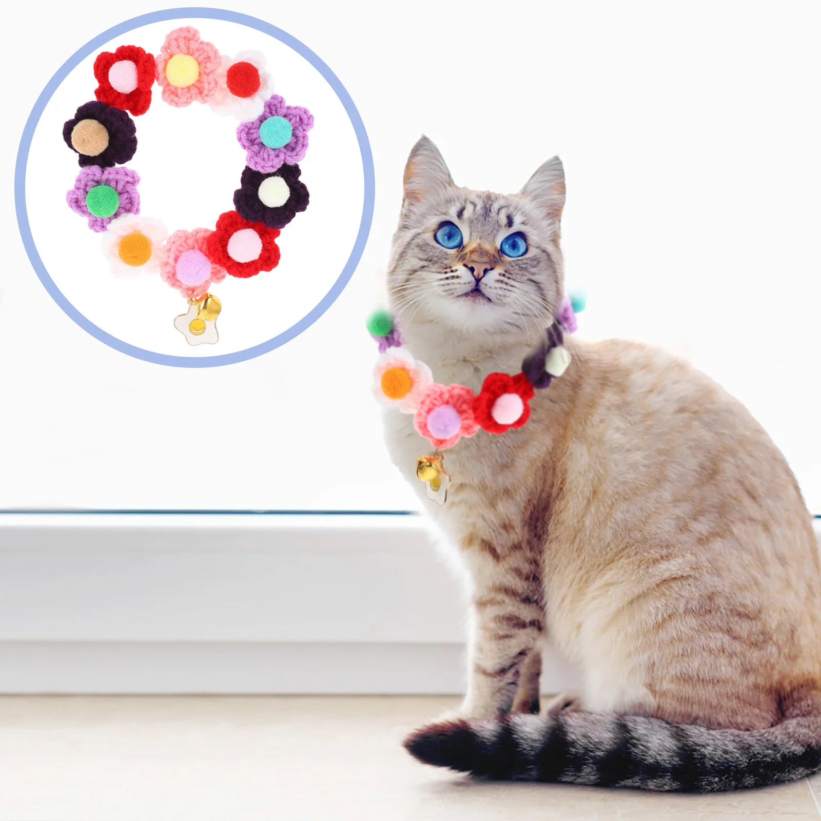 

1Pcs Pet Knitted Collar Flower Pattern Winter Neck Scarf Christmas Decoration Cat Dog Xmas Photo Accessory Pet Collar