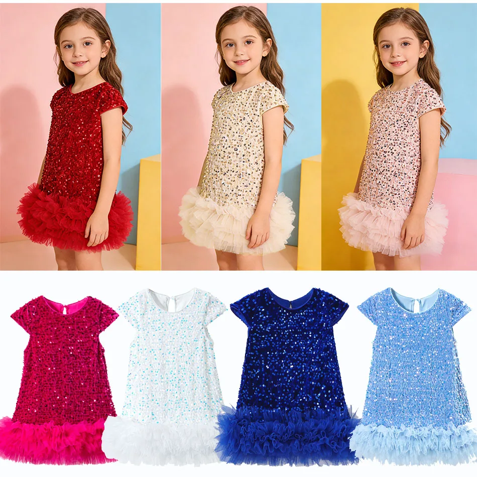 Mädchen Halloween Pailletten-Weste-Rock Prinzessinnen-TuTu-Kleid Kindergeburtstag Weihnachten Flauschiges Kleid Tüllrock Kleider L465