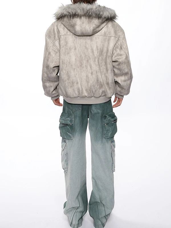 

Thiened Fce Jaet с капюшоном на подкладке в стиле ретро, американское пальто с меховым воротником, теплая хлопковая верхняя одежда для молодежной повседневной одежды