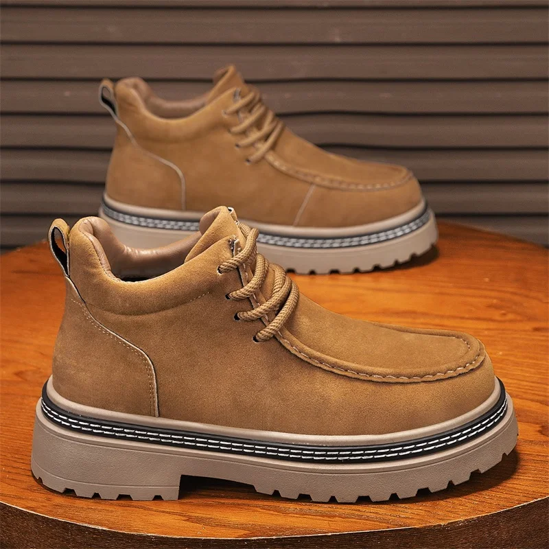 

Autum Winter Men Platform Boots Designer Non-slip Motorcycle Boots Lace Up Shoes 2025 New Men's Fashionable Walking Work Boots