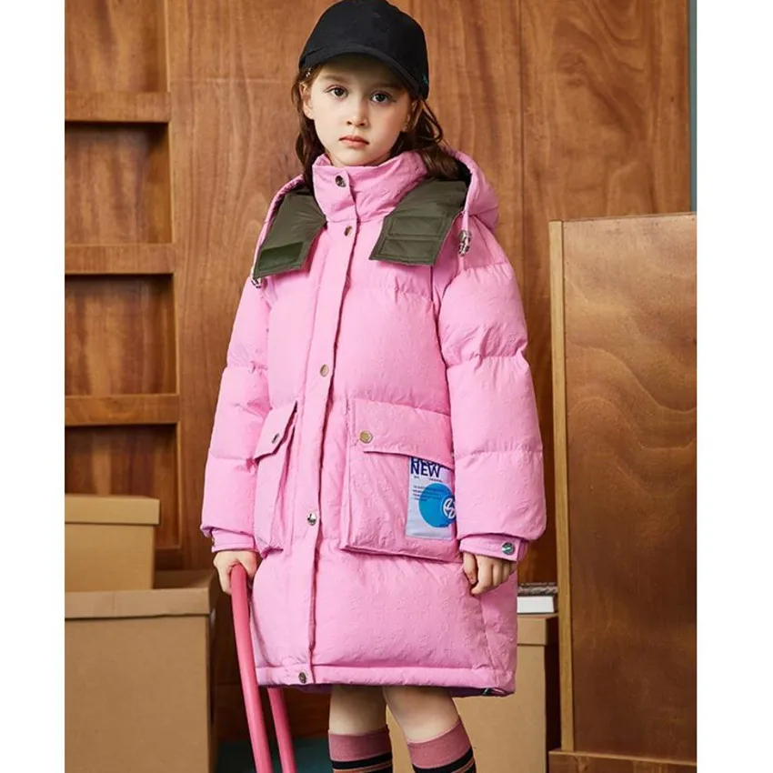 

Children's Windproof Thicker Warm Coat Fashion Letter Design Boys Girls Hooded Down Jacket For Cold Winter A1819