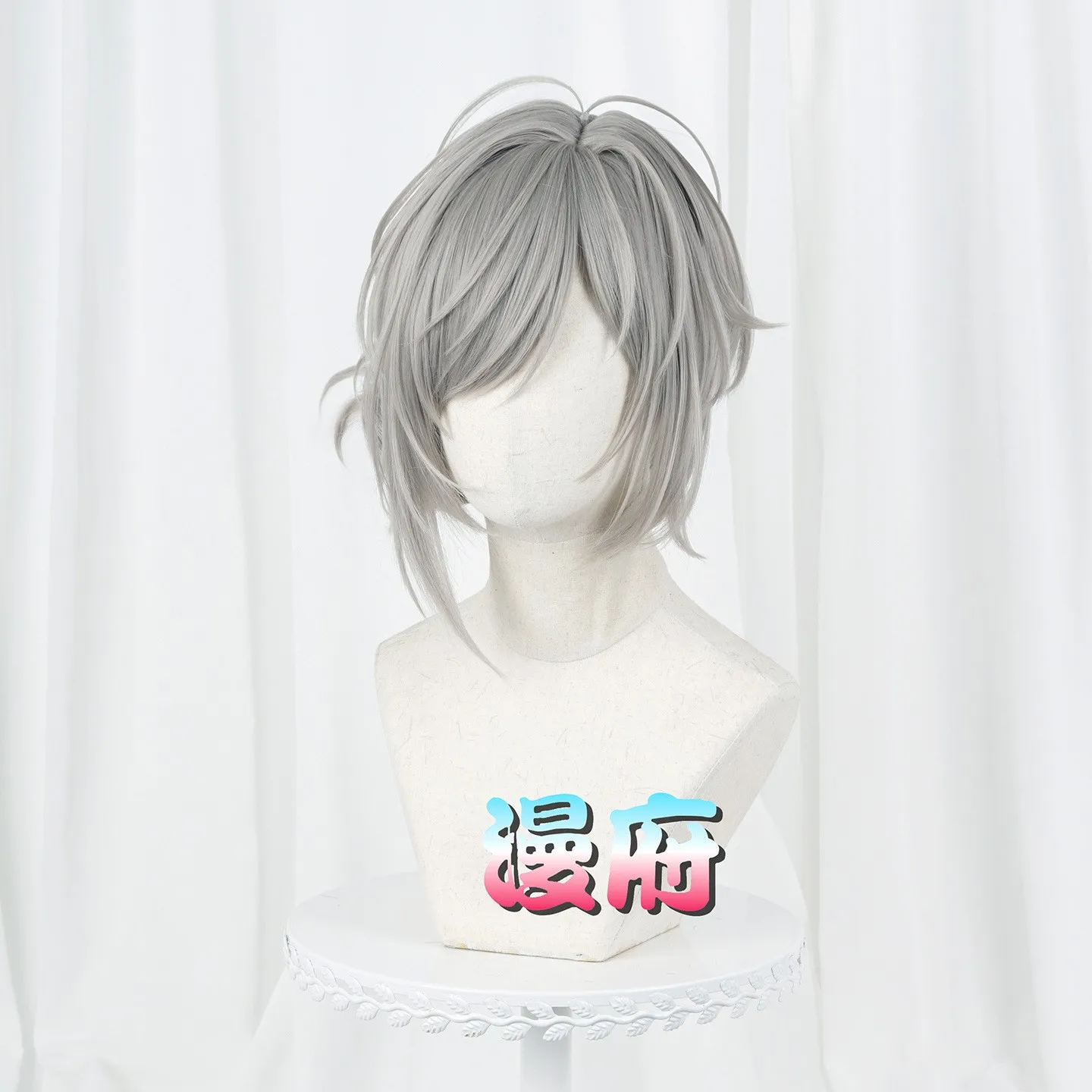 Reverse: 1999 Vertin cosplay wig with a bun short Grey hair adult version simulation scalp Halloween Carnival Party Props view 4