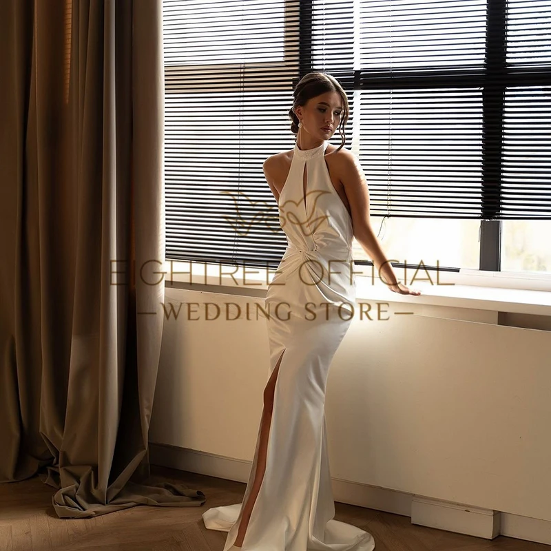 Eightree-vestidos de novia de sirena para mujer, vestido de novia con escote Halter y purpurina dividida alta, vestidos formales de noche para boda y graduación personalizados