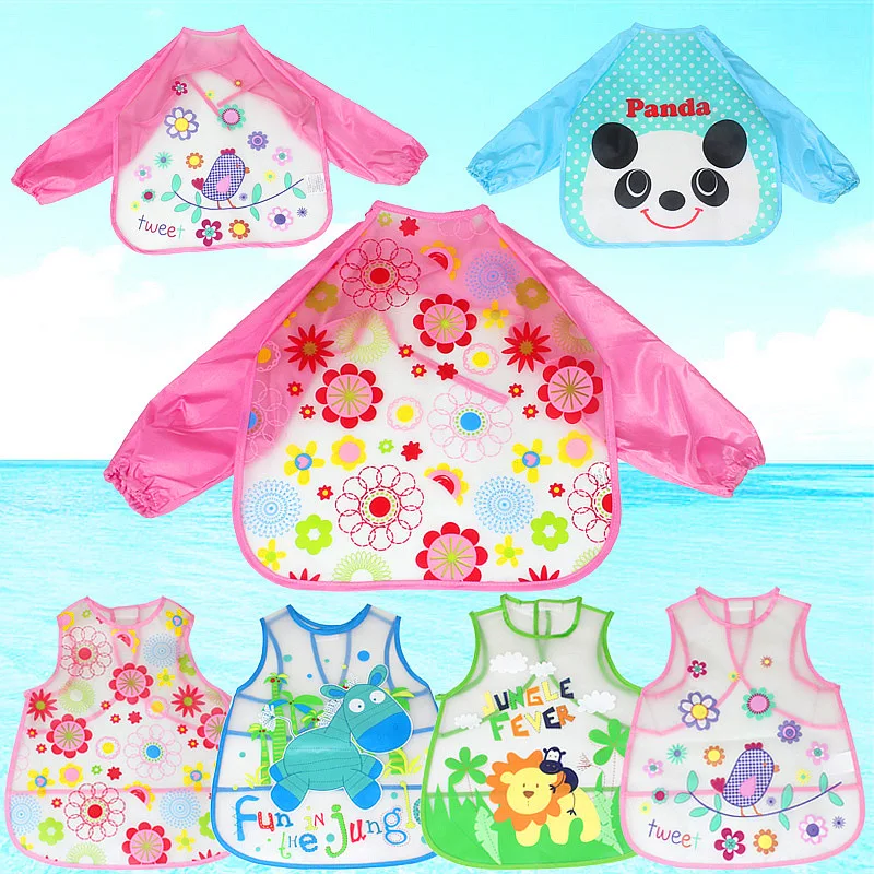 

Baby Baby EVA Wash Free Children's Smock Reverse Wearing Fully Waterproof Portable Dining Clothes Apron Bib Painting Clothes