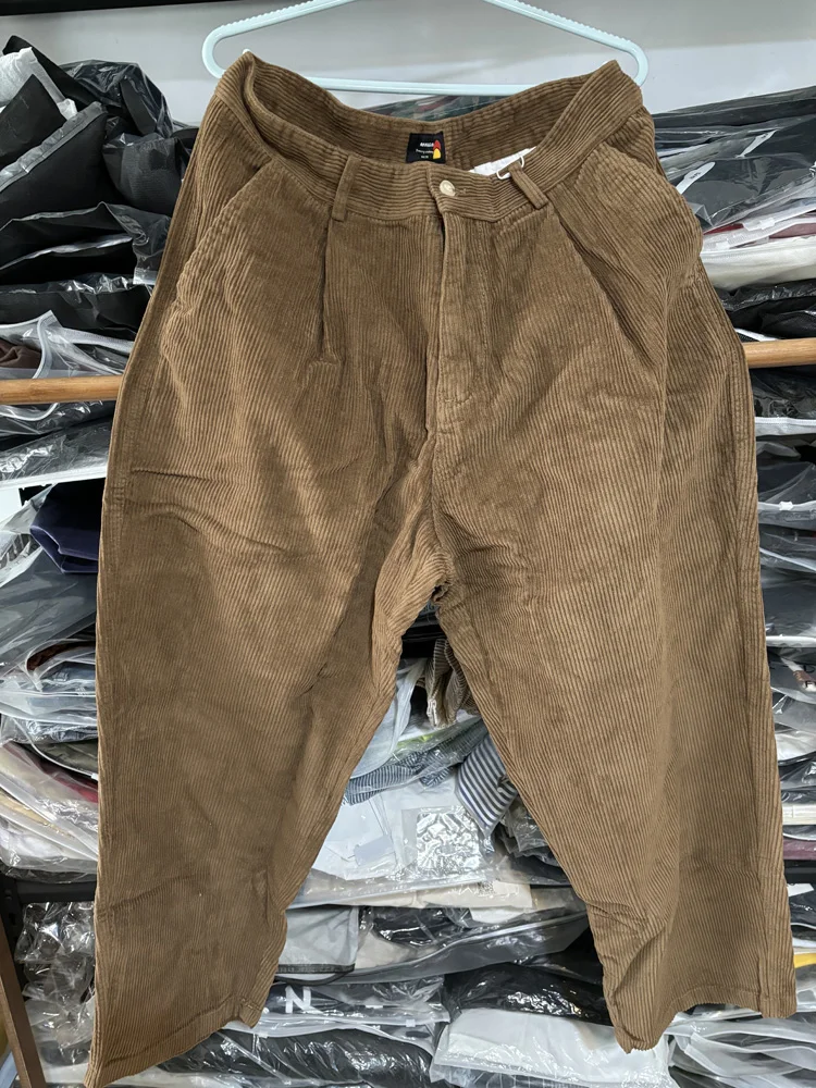 Men Corduroy Wide Leg Straight Pants Japan Korean Streetwear Fashion Loose Casual Vintage Stripe Cargo Trousers Man Harem Pant