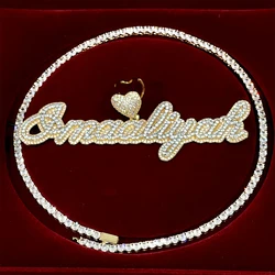 Aokaishen Custom Cursive Letter Name Number Necklace Chain For Women Pendant Solid Back With Heart Bail Fashion Hip Hop Jewelry