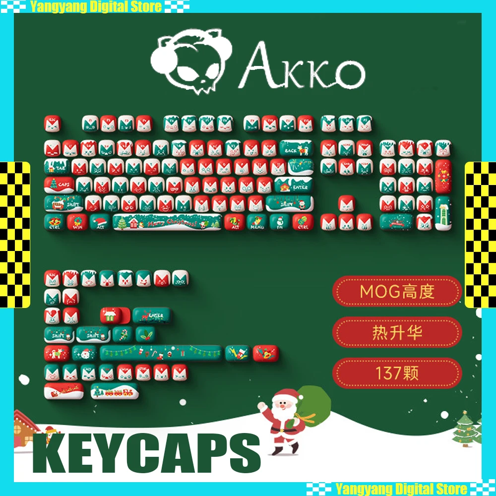 AKKO Christmas Keycaps MOG Height Three-dimensional Relief Design Mechanical Keyboard Keycaps PC Gamer Accessories Cartoon Gifts