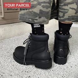 Original design Mading boots for men leather height increased by 4.5CM black retro workwear shoes British style short boots