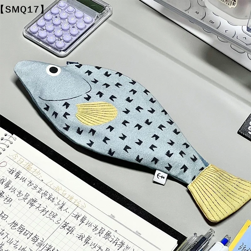 Fish Shape Novelty Pencil Case Fish Pen Bag Fish Coin Purse Funny Pencil Pouch With Simulated Fishbone Lining,Birthday Gift【SMQ】