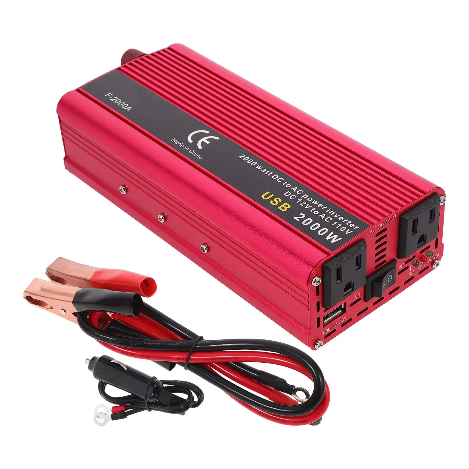 

2000W Car Power Inverter Converter 12V to 110V Adapter USB Charging Digital Display Voltage Output Long Lifespan Car Electronics