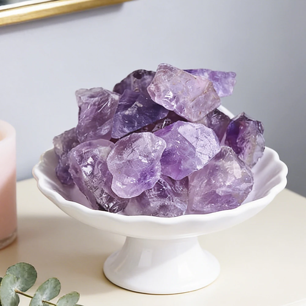 Pierre de cristal d'améthyste pâle brute |   Spécimen minéral de minerai de cristal violet clair naturel avec une vraie Texture pour la décoration minimaliste de la maison