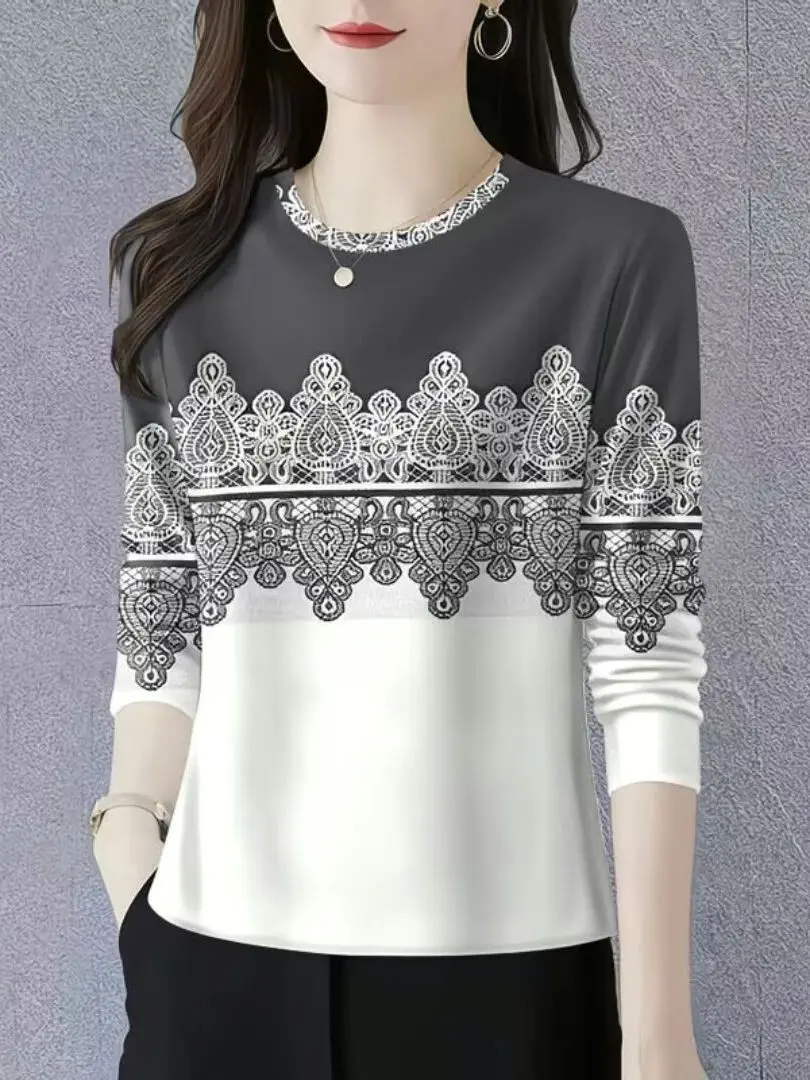 Fashionable round Neck Long Sleeve Base Shirt Women's New Autumn 2025 Mommy Style Belly Cover Trendy T-Shirt Comfortable Fit