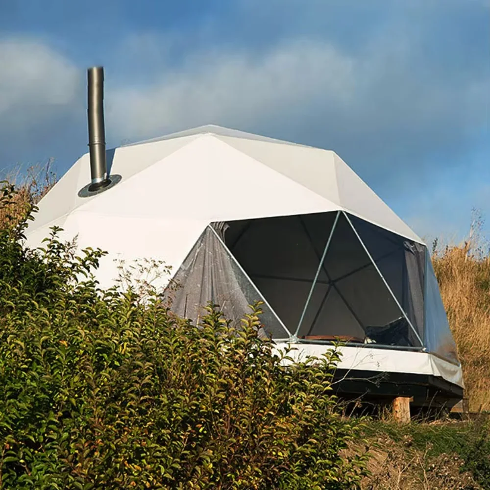 Luxury Decorative Outdoor Glamping Dome Tent, Prefab Waterproof Geodesic Round House for Camping Vacation Scenic Spots