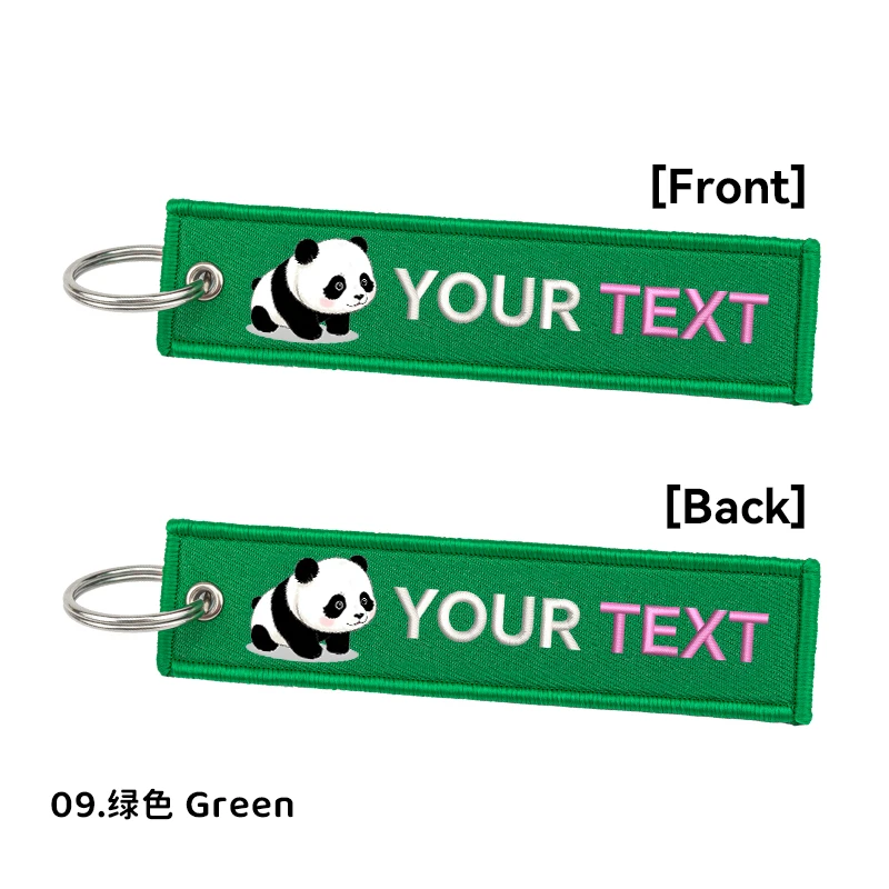 Panda and Colorful text Custom Embroidered Keychains for Motorcycle Bijoux Key Chain for Gifts, Cars Key Tag,Luggage Accessories