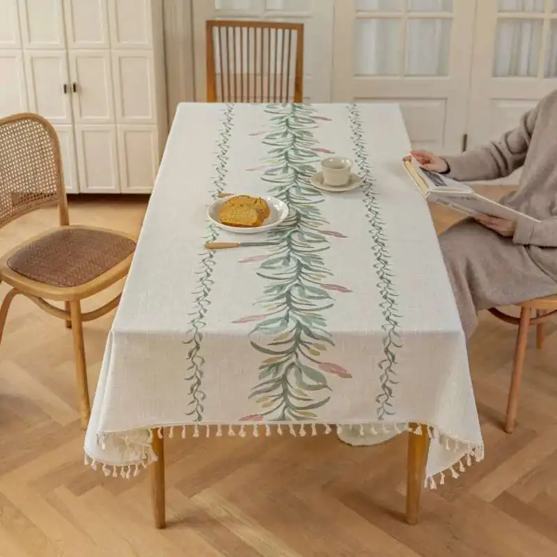 Nordic Waterproof and Oil Resistant Embroidered Dining Table Cloth High-end Cotton and Linen Fabric Tablecloth Coffee Table