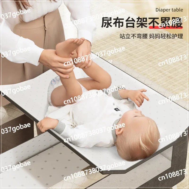 Baby crib with diaper table, spliced large bed, multifunctional jacket, artificial cradle, sleeping bed