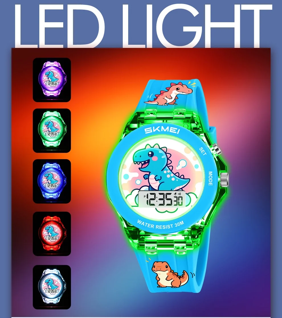 SKMEI 2646 New Cartoon Unicorn Children Girls Watches for Kids Collection Digital Electronic Flash Glow Up Light Colourful Clock