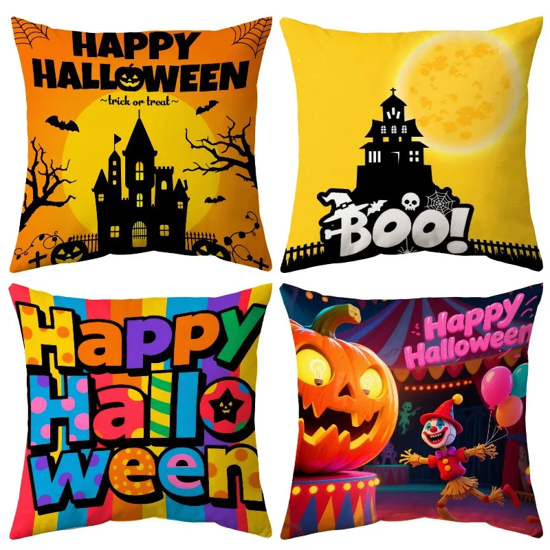 Halloween Pillow Cover Trick or Treat Boo the Clown Single Side Printing Hidden Zipper  Creative Style Home Decoration