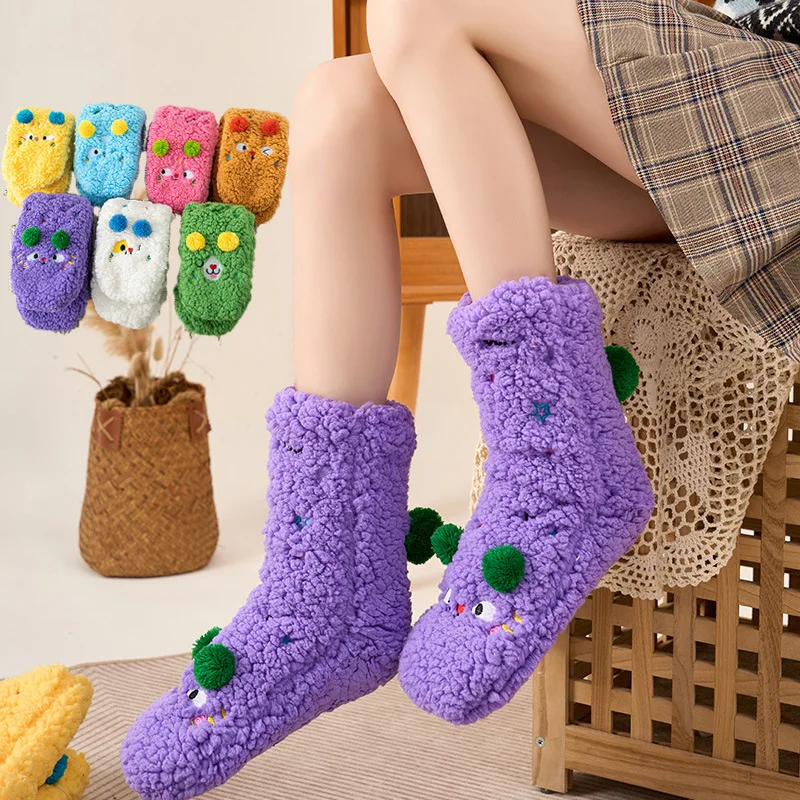 Teenagers' Autumn Winter Mid-Calf Sherpa Socks - Thick Fleece Lined, Warm Cozy, Anti-Slip House Socks Adult