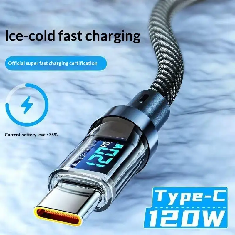Aliexpress 【C】120W USB Type C Cable Fast Charging USB C Charger Cord 1.5M For Phone With Led Digital Display Cable - Aliexpress Deal