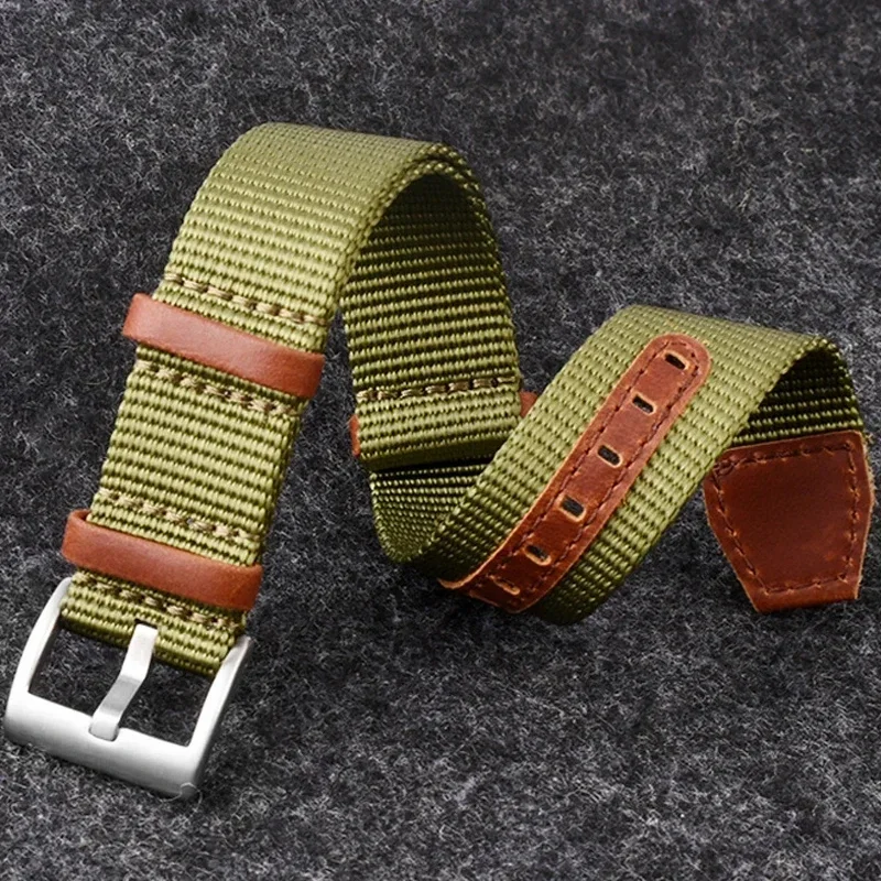 Green Black Grey 20mm 22mm Nylon Leather Strap for Women Men Sport Watchband Soft Bracelet for Hamilton Khaki Field 2030