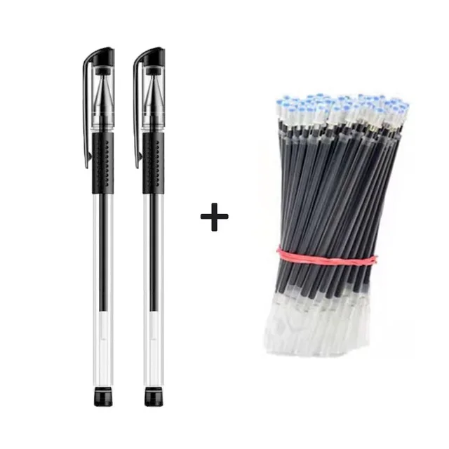 

2+100pcs Gel Pen Rod Set Student Bullet Needle Tip Soft Rubber Sheath 0.5 Study Carbon Replaceable Refill Black Blue Red Ink