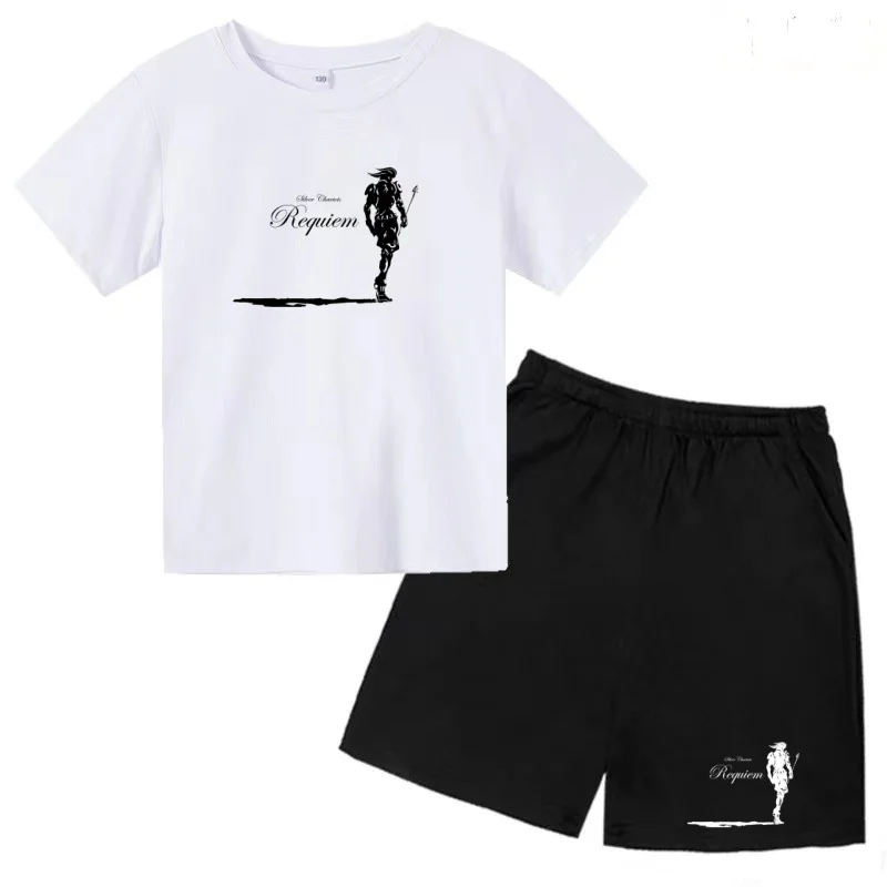 

2026 New Style Children's Summer Black and White T-shirt and Shorts Set - Breathable Clothing, Suitable for Children Aged 3 To13