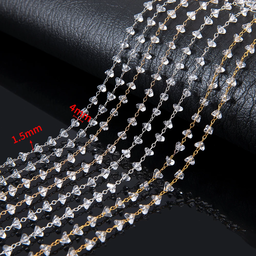 1meter Glass Beads Chains Bulk Metal Copper Link Necklace Crystal Chains for Diy Jewelry Making Bracelet Components Accessories