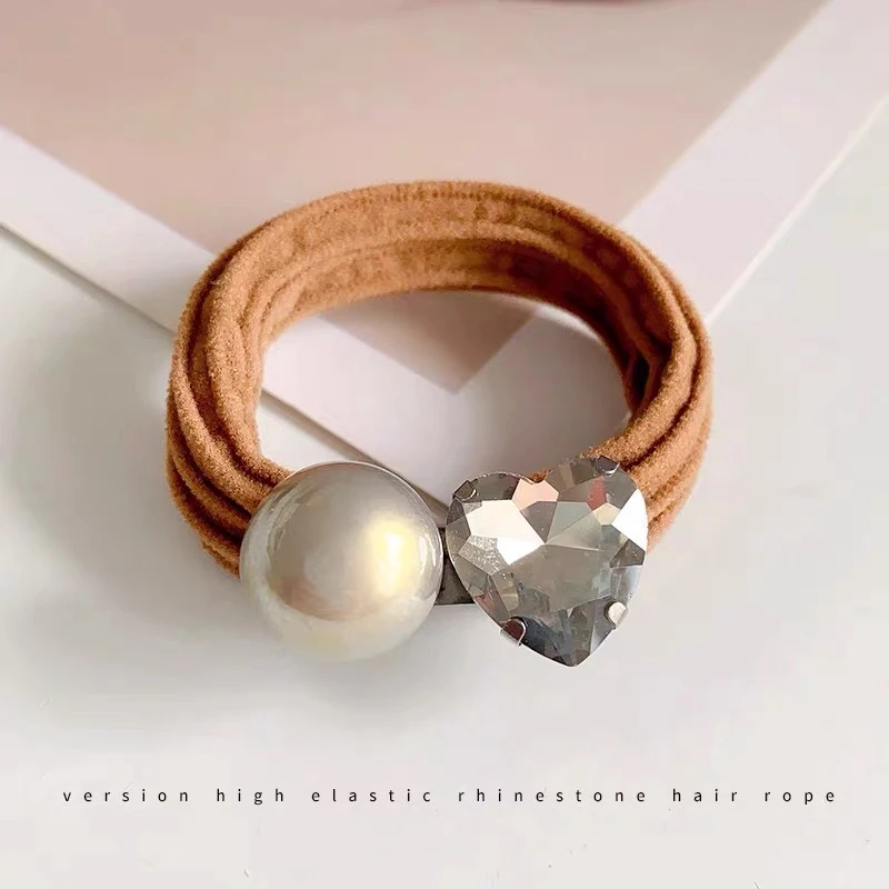 Pearl Crystal Hair Loop for Women, Korean Version, Simple and caring Ponytail Leather Band, Tied Headband