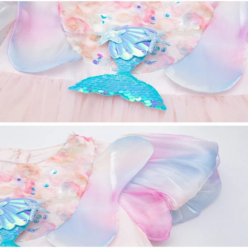 Summer Beach vacation dress Girls Sweet Kids Clothes puff sleeve Princess Mermaid Dresses for Girs children Party Dance Skirts