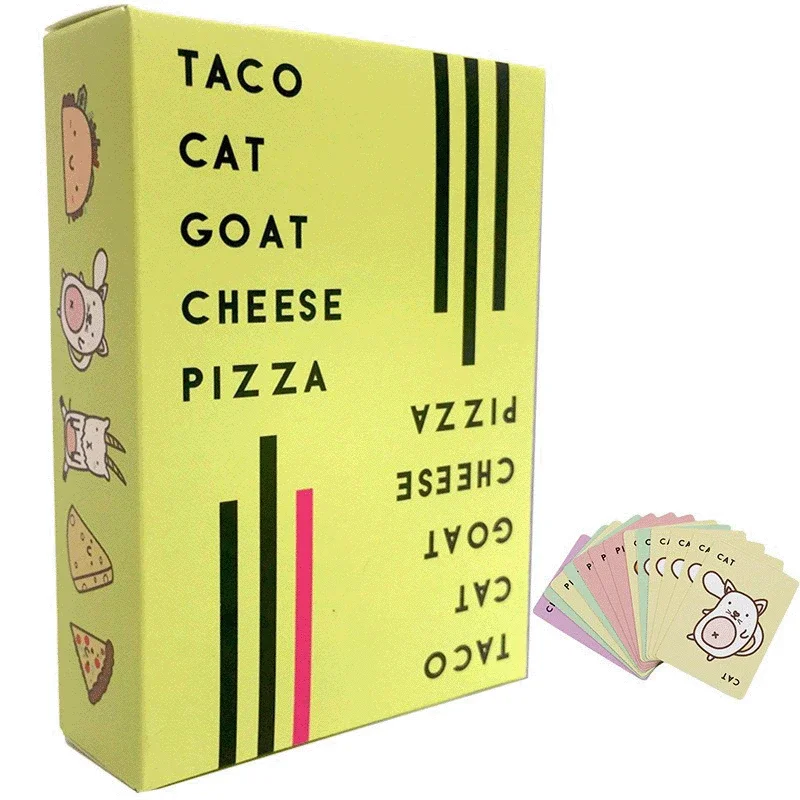 Pizza de juego de mesa inglés, fiesta familiar informal, Taco, gato, cabra, queso