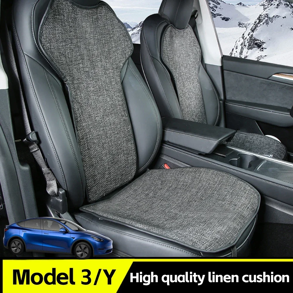 Car Seat Cushion for Tesla Model 3 2018-2022 2023/Model Y Linen Cotton Seat Cover Cushion Breathable Comfortable Four Seasons