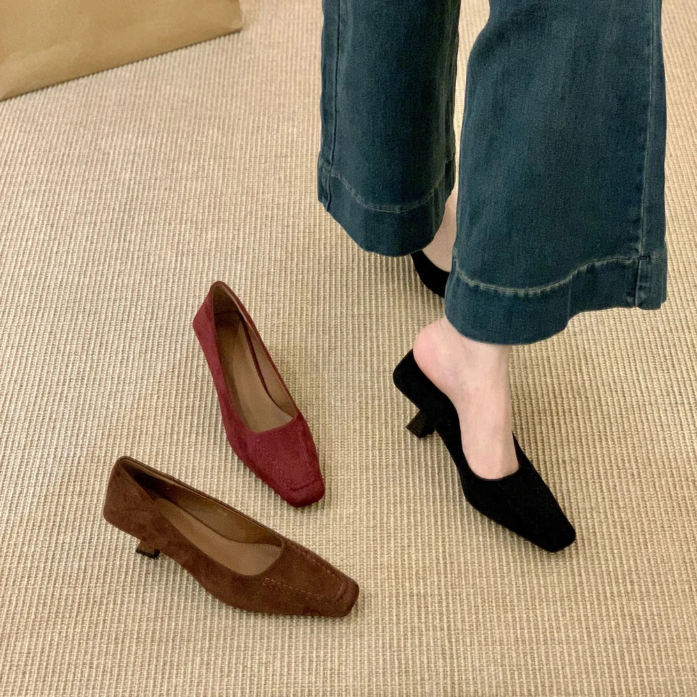 

Elegant Women's Heeled Square Toe Fashion Shallow Shoes Autumn Party Dress Shoes High Heel Pumps Luxury Mujer Sandalias